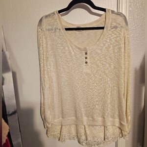 Madison & Berkeley Cream Lace-Hem Sweater